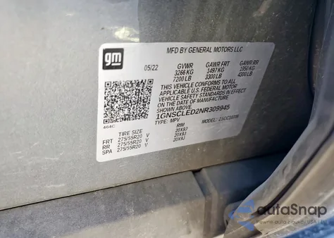 2022 Chevrolet Tahoe C1500 z USA, uszkodzony, nr VIN 1GNSCLED2NR309945